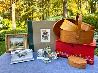 Mixed Decor And Accessory Lot - NEW Photo Album, Portmeirion, Pierre Deux, Wood Boxes And More...