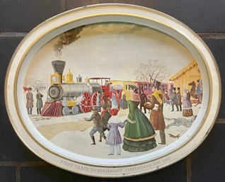 Tin Tray Depicting 'FIRST TRAIN TO STAMFORD - CHRISTMAS DAY 1848'