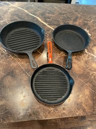 Vintage 3 Piece Cast Iron Skillet Lot Wagner & More