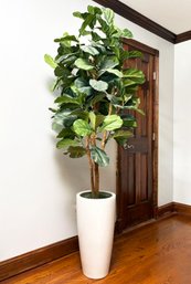 A Large And Lovely Modern Faux Fiddle Fig Tree In Ceramic Planter