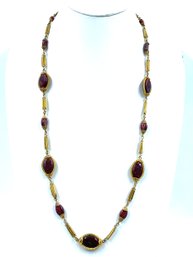 Elegant Vintage Goldtone & Red Speckled Stone Necklace