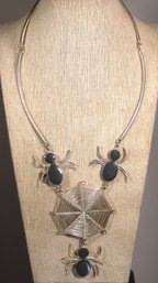 Mexican Silver Spider And Spider Web Necklace