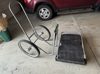 A LOG CART AND A FOUR WHEEL  CART