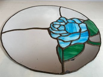 Vintage Leaded Stained Glass Floral Art Wall Hanging Mirror