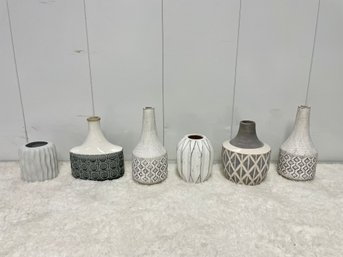 Six White & Grey Geometric Styled Decorating Vessels