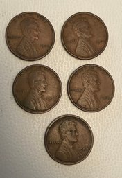(5) 1909 VDB Lincoln Wheat Pennies
