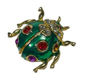 Vintage Enamel And Rhinestone But Beetle Brooch Pin