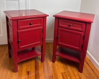 Pair Of Nightstands With A Red Semi-gloss Finish
