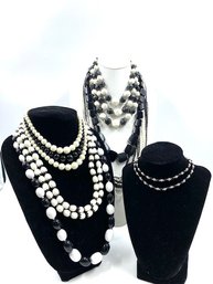 Grouping Of Vintage Black & White Beaded Necklaces