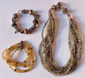 Beaded Necklace & 2 Bracelets With Sterling Silver Clasps