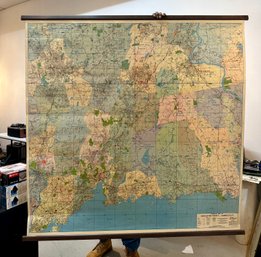 Vintage Champion Map Of New Haven County, Connecticut Map Up And Wooden Handles.