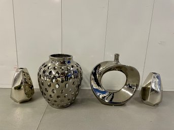 Four Shiny Silver Metallic Decor Items