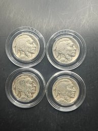 4 Buffalo Nickels 1920, 1927, 1928, 1929