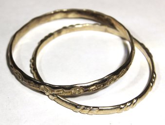 Two Vintage Silver Tone Bangle Bracelets One Having Ships And Suns