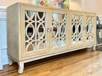 A Fabulous Modern Mirrored Credenza In Pickled White Oak