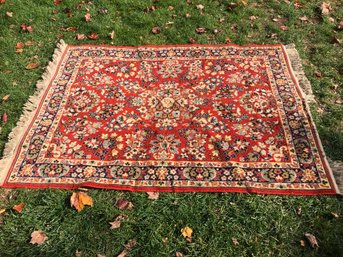 Very Pretty Vintage Oriental Style Rug - Nice Deep Colors - Missing Small Section Of Fringe - Nice Rug Overall