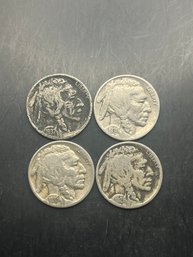 4 Buffalo Nickels 1928, 1935, 1936, 1937