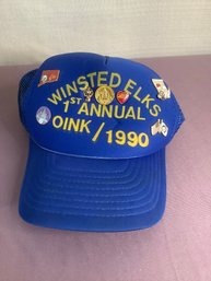 Winsted Elks 1st Annual Oink/ 1990 Blue Hat With Pins