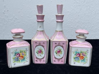 Vintage Parisienne Shafford Porcelain Perfume Bottles With Gold Trim