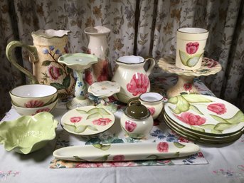 Wonderful Group Of All Hand Painted Floral Pottery - Over 15 Pieces - New Prices Ranged From $15-$95 - NICE !