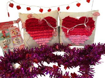 Be My Valentine Lot- Throw Pillows, 2 Strands Of Heart Lights & More.