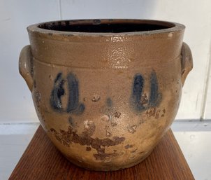 Antique Crock Pot Jar With Cobalt Blue Design