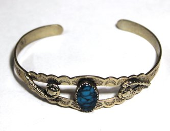 Vintage Silver Tone Southwestern Cuff Bracelet Turquoise-style Stone