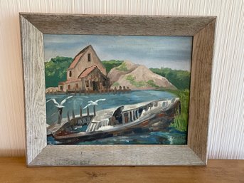 Vintage Nautical Landscape Painting Signed