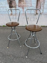 Lot Of Two Mid Century Chrome Swivel Stools