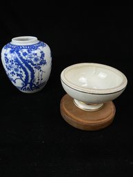 Japanese Blue And White Jar And Pottery Compote