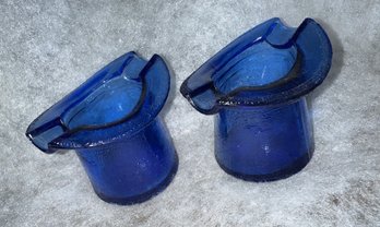 2 Vintage Blue Cobalt Top Hat Ashtrays