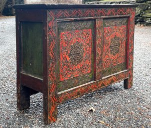 A 19th Century Hand Carved And Painted Tibetan Bench Or Alter Piece