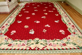 Stark Carpet Bright Crimson Red, Cream And Muted Green Floral Wool Rug