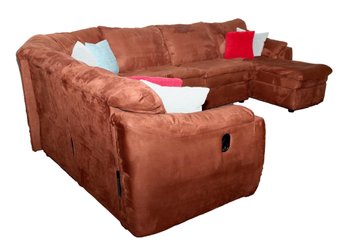 Cinnamon Brown Rounded Microfiber Reclining Sectional Sofa Bed With Chaise Lounge