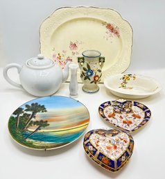 Platters, Teapot, Cases, Trinket Box & More, Some With Gold Accents, Some VIntage