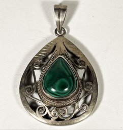 Vintage Sterling Silver And Genuine Turquoise Pendant Pear Shaped