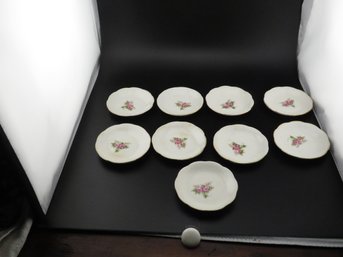 Set Of 9 Vintage Porcelain Flowers Pink Roses Butter Pat Plates