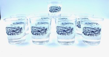 9 Single Pour Rocks Glasses By Currier & Ives