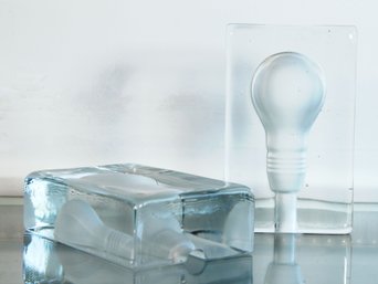 Vintage Danish Modern Frosted Glass Lightbulb Bookends