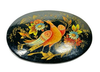 Russian Hand Painted Lacquer Brooch Of Bird