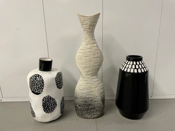 Three Large Modern Styled Black & White Vases