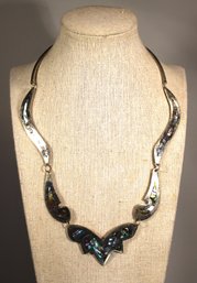 Vintage Mexican Silver Necklace Having Abalone Shell Inlay