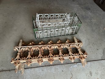 LOT OF METAL PLANTER BASKETS AND A CAST IRON FENCE