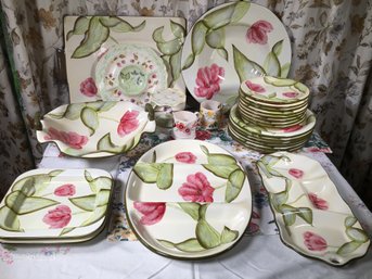 Lovely Group Of All Hand Painted Floral Pottery - Over 25 Pieces - New Prices Ranged From $15-$95 - NICE !