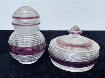 Pair Of Art Deco Round Purple Stripe Glassware