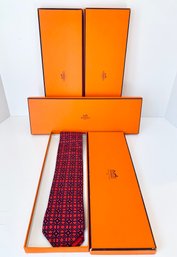 Four Gorgeous Hermes Mens Silk Tie In Boxes (LOC: F2)
