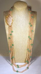 Triple Strand Rose Quartz Aventurine Beaded Chinese Necklace