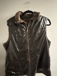 Vintage Leather Vest With Fur Lining Women's Size Large