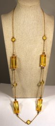 Designer Kate Spade Citrine Colored Plastic Beaded Gold Tone Necklace 32' Long