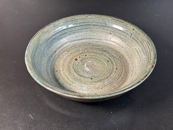 A Shallow Studio Pottery Bowl In Earth Tones, Signed